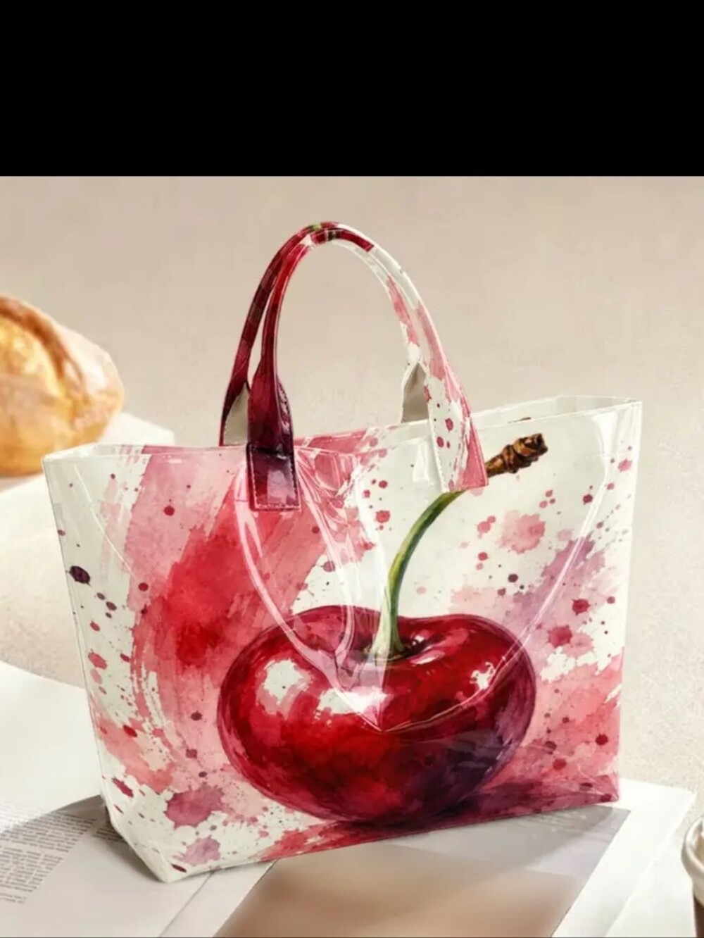 Apple RED Large 17" Tote Bag w/ Iridescent Accents. Unique Print  Just 1
